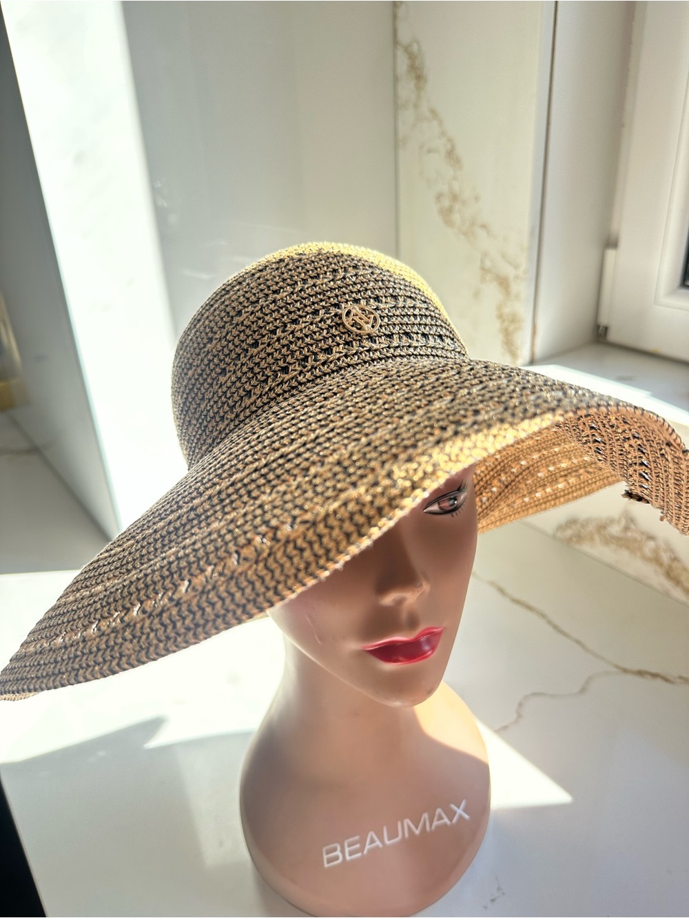 Adrienne Vittadini Wide Brim Straw Sun Hat gold - Picture 2 of 7